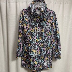 Joules Golightly Grey Ditsy Raincoat SZ 4 Travel packable floral spring EUC